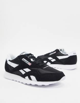 reebok classic nylon trainers in black and white