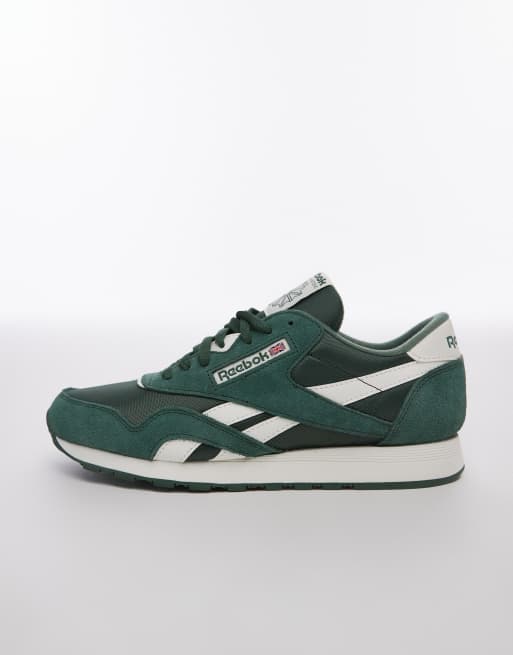 Reebok Classic Nylon trainers in green and white , 2 of 5