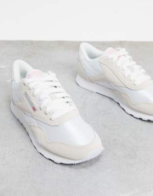 reebok classic nylon trainers in white and grey