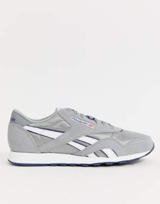 reebok classic nylon trainers in grey and white