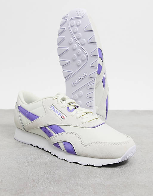 Vervloekt Taille weefgetouw Reebok Classic Nylon trainers in off white and purple | ASOS