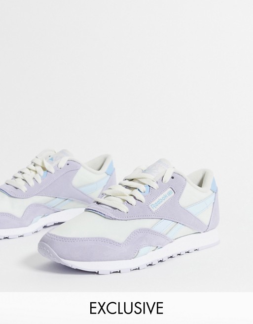 Reebok classic nylon trainers in retro blue and lilac exclusive to ASOS