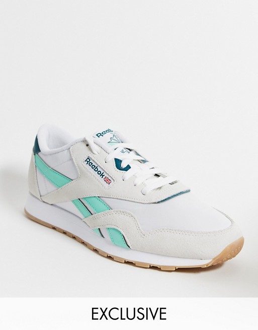Reebok classic nylon trainers in retro white and mint exclusive to ASOS