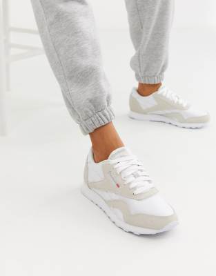 reebok classic nylon white and cream trainers