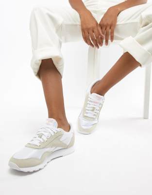 reebok classic nylon white and cream trainers