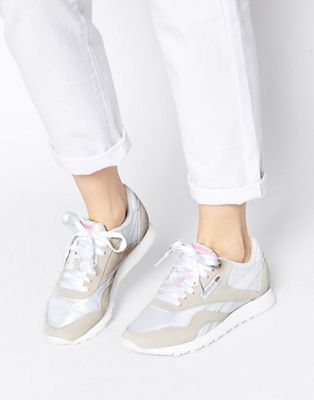 reebok classic nylon sneakers in white and grey