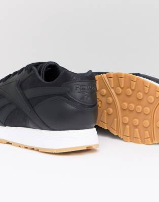 reebok classic black leather gum sole trainers