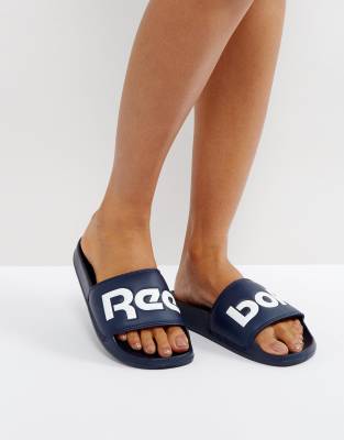 Reebok Classic Sliders With Large Logo In Navy