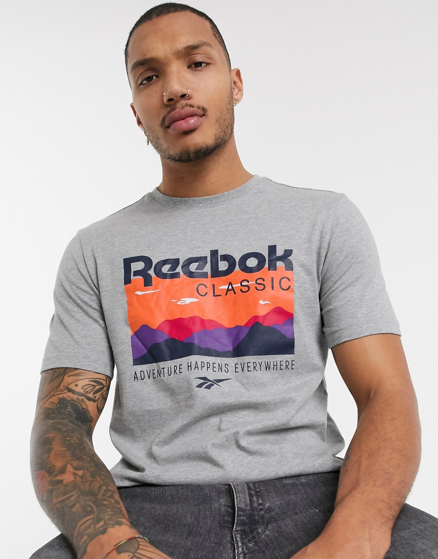 Reebok Classic - T-shirt grigia con stampa trail-Bianco