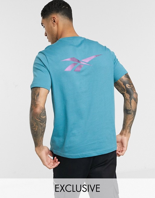 Reebok classic t-shirt with reflective back print in blue exclusive to asos