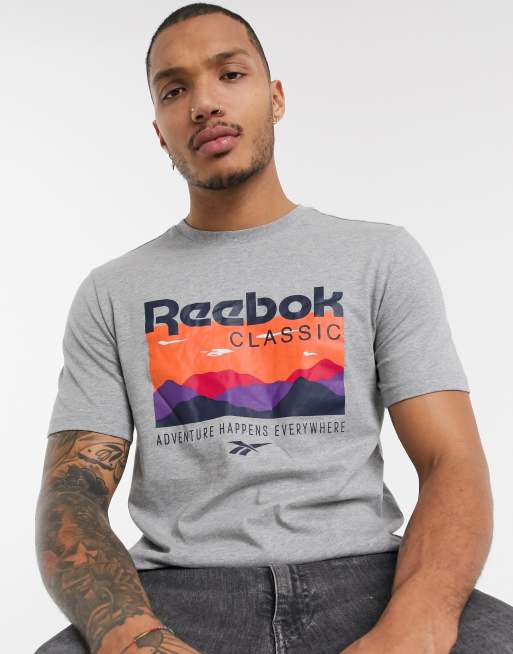 Reebok classic t shirt with trail print in grey ASOS