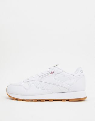 reebok classic white leather trainers with gum sole