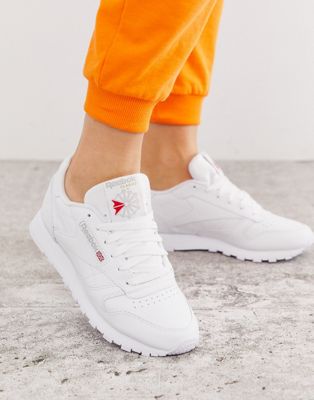 white leather reebok trainers