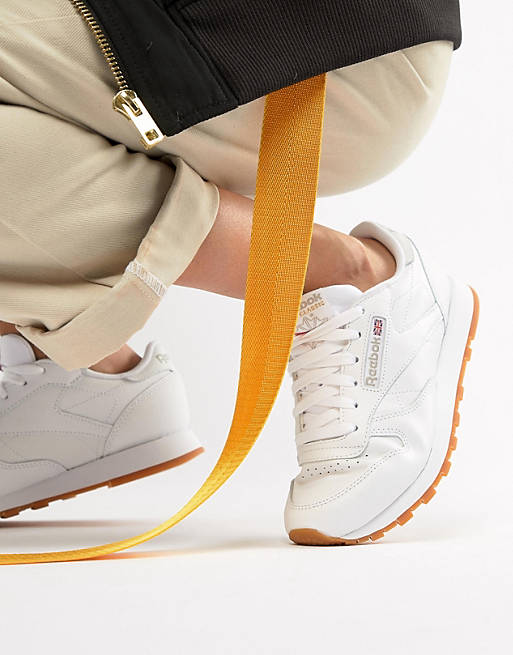 Reebok Classic white leather trainers with gum sole
