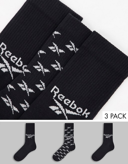 Reebok Classics 3 pack crew socks in black