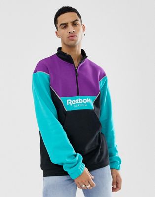 Reebok – Classics – Blockmönstrad sweatshirt med halvlång dragkedja DX0135-Svart