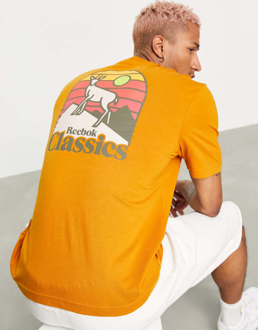 Reebok Classics camping back print t shirt in auburn orange ASOS