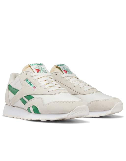 Reebok Classics CL Nylon sneakers in Chalk/Green | ASOS