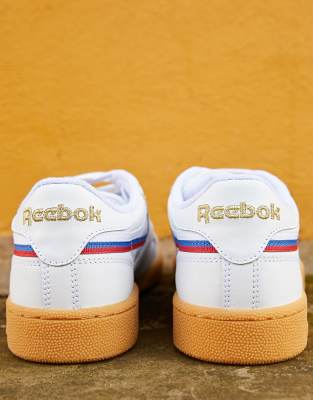 reebok classic club c 85 trainers in white leather with gum sole