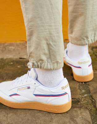 reebok classic club c 85 trainers in white leather with gum sole