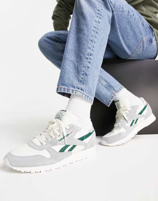 Reebok Classics leather trainers in grey and green