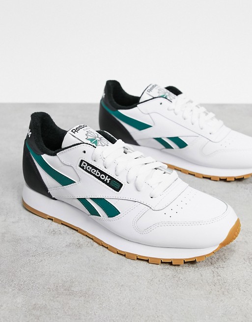 Reebok Classics leather trainers in white black & heritage teal