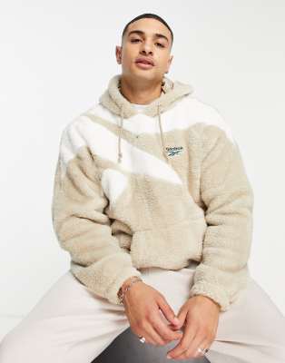 reebok classics sherpa vector hoodie in beige