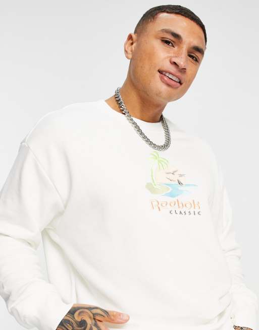 binde Alle slags kvalitet Reebok Classics summer print sweatshirt in off white | ASOS