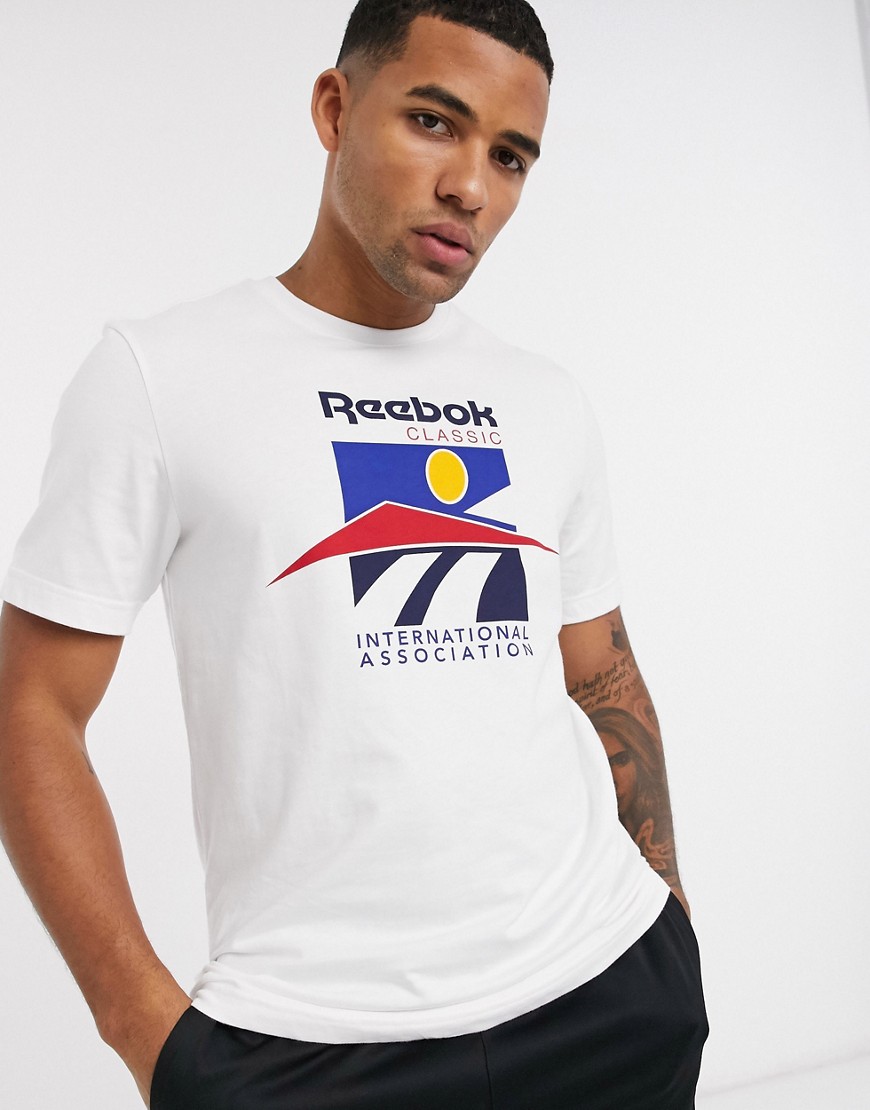 Reebok classics - T-shirt bianca con logo sportivo International-Bianco