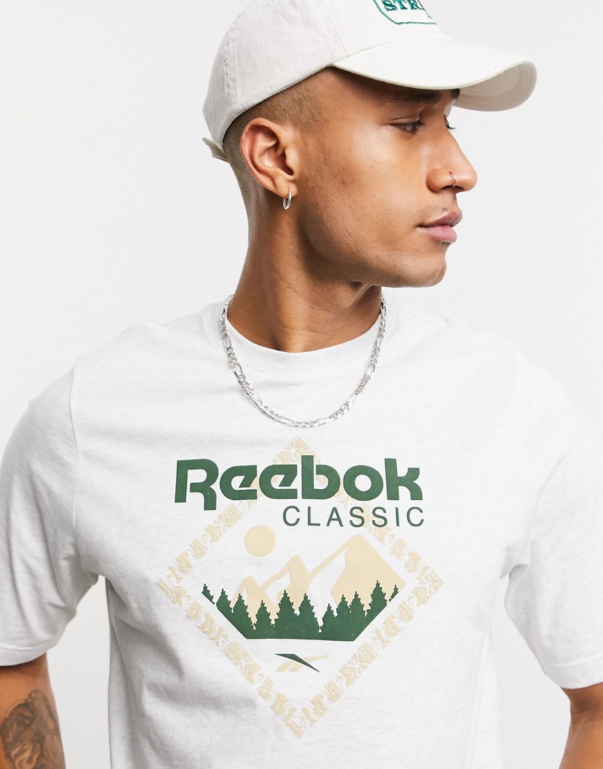 Reebok Classics - T-shirt met bergprint in gemêleerd wit