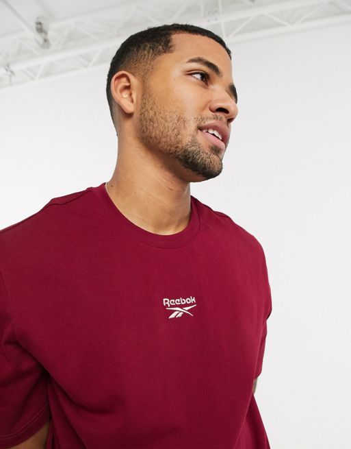 Reebok velour t-shirt with central logo in maroon exclusive to asos