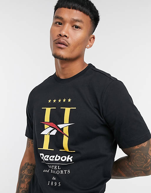 Reebok Classics t-shirt with hotel print in black