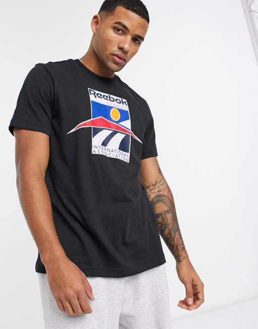 Reebok classics t shirt with international sports logo in black ASOS