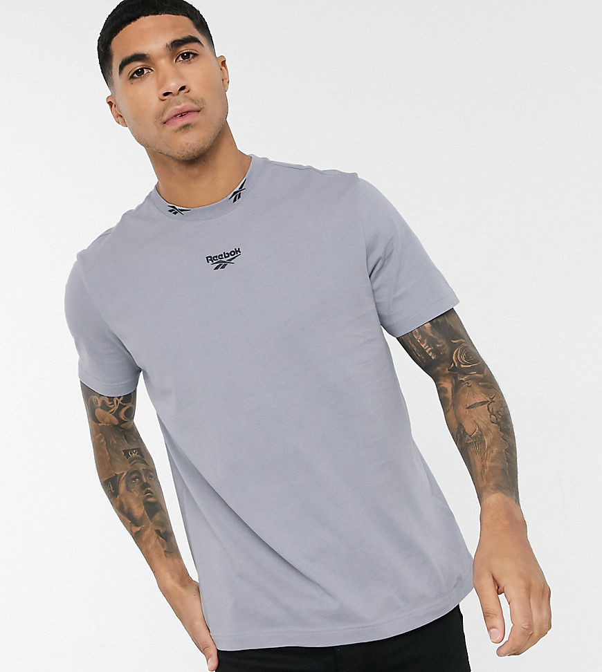 Reebok classics t-shirt with neck logo embroidery in grey exclusive to asos-Black