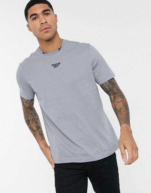 Reebok classics t-shirt with neck logo embroidery in black exclusive to asos