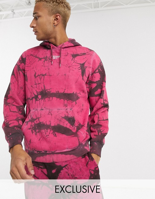 Reebok classics tie dye hoodie in pink and black exclusive to asos