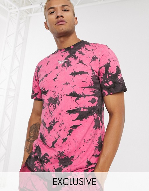 Reebok classics tie dye t-shirt in pink and black exclusive to asos