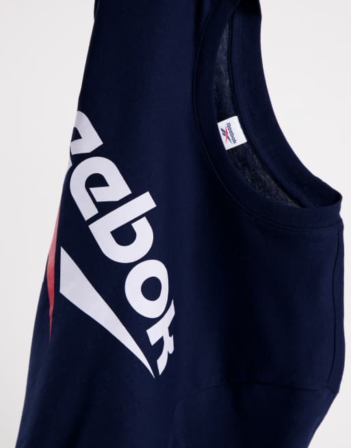 Reebok velour t-shirt with central logo in navy exclusive to asos