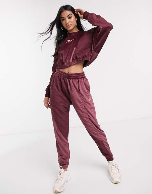 Reebok velour joggers in maroon exclusive to asos