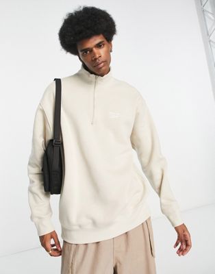 Reebok classics wardrobe essentials 1/4 zip sweatshirt in beige