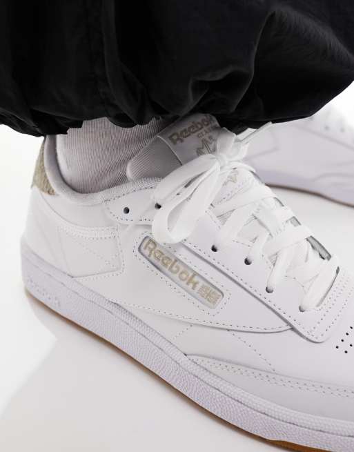 Reebok Club C 85 metallic animal print sneakers in white with rose