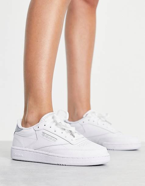 Reebok Club C 85 sneakers in white and silver snake