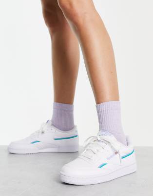 REEBOK CLUB C 85 SNEAKERS IN WHITE WITH LILAC AND TEAL DETAIL