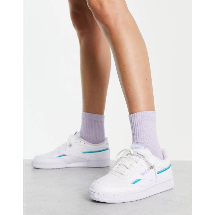 Club C 85 sneakers in white with lilac and teal detail | ASOS