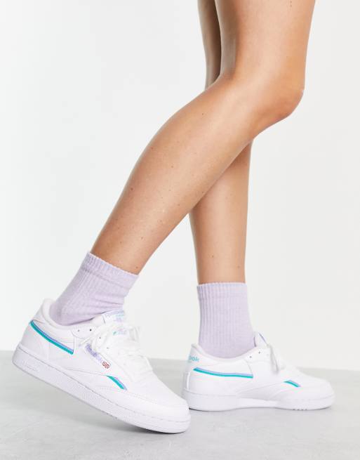 Reebok Club C 85 sneakers in white with lilac and teal detail