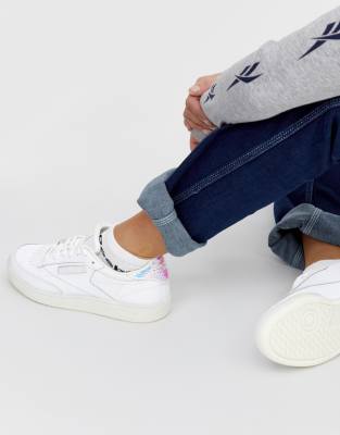 reebok club c 85 trainers in white with iridescent back