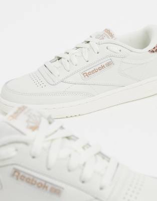 reebok club c trainers in white and pink