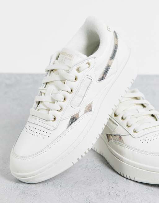 Reebok Club C Double sneaker in white and leopard print - Exclusive to ASOS