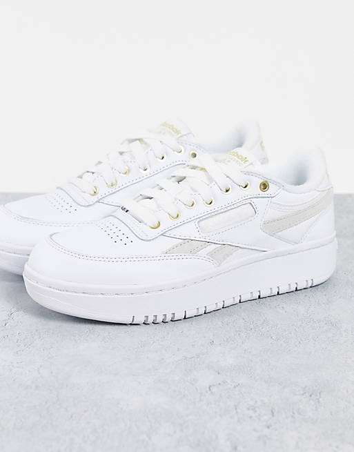 Reebok Club C Double chunky trainers in white and chalk | ASOS