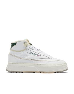 Reebok club C double geo mid trainers in white and green